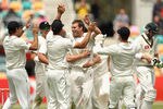 HOBART, AUSTRALIA - DECEMBER 12:  Douglas Bracewell of New Zealand celebrates getting the wicket of James Pattinson of Australia during day four of the Second Test match between Australia and New Zealand at Bellerive Oval on December 12, 2011 in Hobart, Australia.  (Photo by Quinn Rooney/Getty Images)