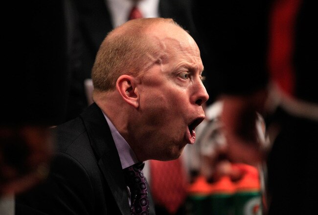 NEW YORK, NY - MARCH 10: Head coach Mick Cronin of the Cincinnati Bearcats talks to his team during a time out during the game against the Notre Dame Fighting Irish during the quarterfinals of the 2011 Big East Men's Basketball Tournament presented by American Eagle Outfitters  at Madison Square Garden on March 10, 2011 in New York City.  (Photo by Chris Trotman/Getty Images)