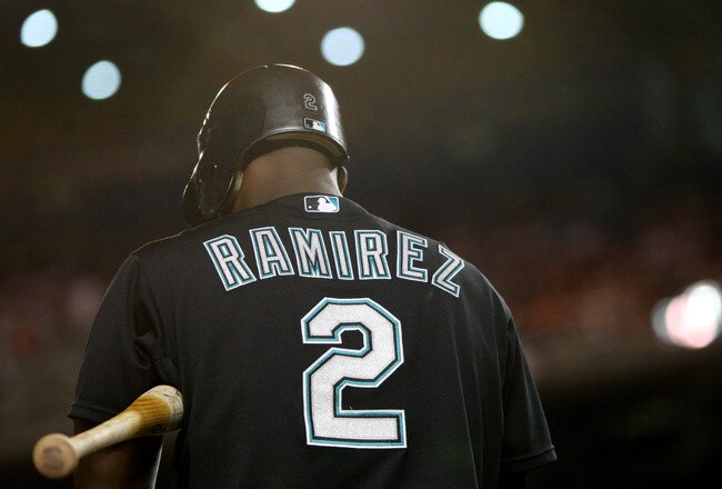 WASHINGTON, DC - JULY 27: Hanley Ramirez #2 of the Florida Marlins waits on deck against the Washington Nationals at Nationals Park on July 27, 2011 in Washington, DC. The Marlins won 7-5. (Photo by Ned Dishman/Getty Images)
