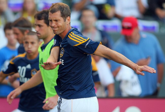 CARSON, CA - OCTOBER 16:  Gregg Berhalter #3 of the Los Angeles Galaxy warms up prior to their MLS match against Chivas USA at The Home Depot Center on October 16, 2011 in Carson, California. The Galaxy defeated Chivas USA 1-0.  (Photo by Victor Decolongon/Getty Images)