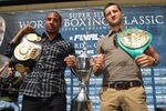 BRENTWOOD, ENGLAND - AUGUST 22:  Andre Ward of the USA and Carl Froch of Britain pose with the cup during the Carl Froch and Andre Ward Press Conference at Matchroom Sports Head Office on August 22, 2011 in Brentwood, England.  (Photo by Tom Shaw/Getty Images)