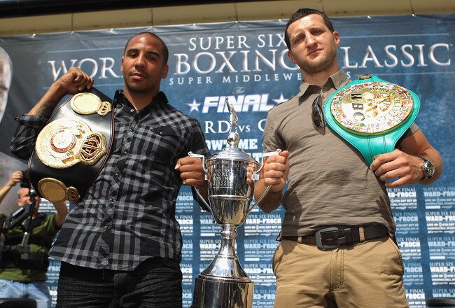BRENTWOOD, ENGLAND - AUGUST 22:  Andre Ward of the USA and Carl Froch of Britain pose with the cup during the Carl Froch and Andre Ward Press Conference at Matchroom Sports Head Office on August 22, 2011 in Brentwood, England.  (Photo by Tom Shaw/Getty Images)