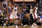 MIAMI, FL - APRIL 08:  Kwame Brown #54 of the Charlotte Bobcats posts up Joel Anthony #50 of the Miami Heat during a game at American Airlines Arena on April 8, 2011 in Miami, Florida. NOTE TO USER: User expressly acknowledges and agrees that, by downloading and/or using this Photograph, User is consenting to the terms and conditions of the Getty Images License Agreement.  (Photo by Mike Ehrmann/Getty Images)