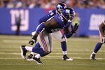 EAST RUTHERFORD, NJ - AUGUST 22: Jason Pierre-Paul #90 of the New York Giants in action during their pre season game on August 22, 2011 at The New Meadowlands Stadium in East Rutherford, New Jersey.  (Photo by Al Bello/Getty Images)
