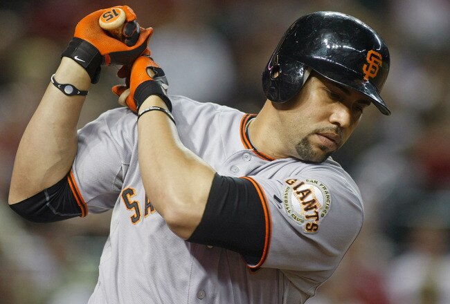 PHOENIX, AZ - SEPTEMBER 24:  Carlos Beltran #15 of the San Francisco Giants warms up in the on-deck circle during action against the Arizona Diamondbacks in a Major League Baseball game at Chase Field on September 24, 2011 in Phoenix, Arizona.  (Photo by Ralph Freso/Getty Images)