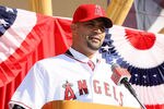 ANAHEIM, CA - DECEMBER 10:  Albert Pujols speaks at a public press conference introducing newly signed Los Angeles Angels of Anaheim  players Pujols and C.J. Wilson at Angel Stadium on December 10, 2011 in Anaheim, California.  (Photo by Stephen Dunn/Getty Images)