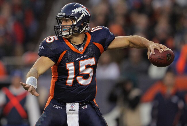 DENVER, CO - DECEMBER 11:  Quarterback Tim Tebow #15 of the Denver Broncos delivers a pass against the Chicago Bears at Sports Authority Field at Mile High on December 11, 2011 in Denver, Colorado. The Broncos defeated the Bears 13-10 in overtime.  (Photo by Doug Pensinger/Getty Images)