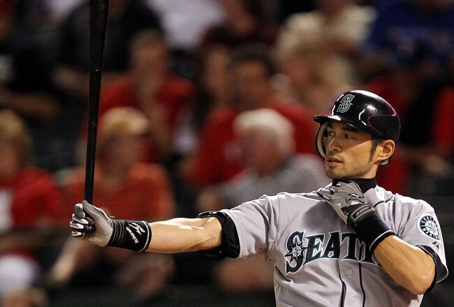 ARLINGTON, TX - SEPTEMBER 23:  Ichiro Suzuki #51 of the Seattle Mariners at Rangers Ballpark in Arlington on September 23, 2011 in Arlington, Texas.  (Photo by Ronald Martinez/Getty Images)