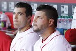 CINCINNATI, OH - AUGUST 29: Yonder Alonso #23 and Joey Votto #19 of the Cincinnati Reds look on from the dugout during the game against the Philadelphia Phillies at Great American Ball Park on August 29, 2011 in Cincinnati, Ohio. (Photo by Joe Robbins/Getty Images)