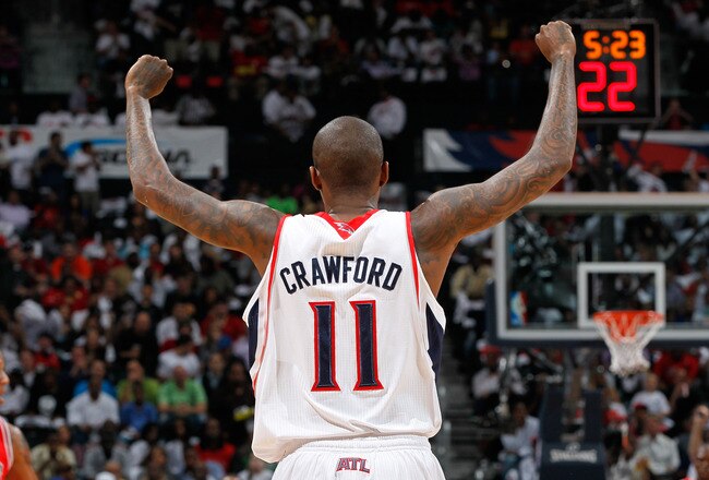 ATLANTA, GA - MAY 06:  Jamal Crawford #11 of the Atlanta Hawks against the Chicago Bulls in Game Three of the Eastern Conference Semifinals in the 2011 NBA Playoffs at Phillips Arena on May 6, 2011 in Atlanta, Georgia.  NOTE TO USER: User expressly acknowledges and agrees that, by downloading and/or using this photograph, User is consenting to the terms and conditions of the Getty Images License Agreement.  (Photo by Kevin C. Cox/Getty Images)