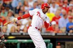 PHILADELPHIA , PA - JULY 27:  Domonic Brown #9 of the Philadelphia Phillies bats against the San Francisco Giants at Citizens Bank Park on July 27, 2011 in Philadelphia, Pennsylvania.  The Giants defeated the Phillies 2-1. (Photo by Len Redkoles/Getty Images)