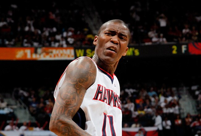 ATLANTA, GA - MAY 08:  Jamal Crawford #11 of the Atlanta Hawks against the Chicago Bulls in Game Four of the Eastern Conference Semifinals in the 2011 NBA Playoffs at Phillips Arena on May 8, 2011 in Atlanta, Georgia.  NOTE TO USER: User expressly acknowledges and agrees that, by downloading and/or using this photograph, User is consenting to the terms and conditions of the Getty Images License Agreement.  (Photo by Kevin C. Cox/Getty Images)