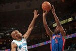 NEW ORLEANS, LA - DECEMBER 08:  Rodney Stuckey #3 of the Detroit Pistons shoots the ball over Jarrett Jack #2 of the New Orleans Hornets at the New Orleans Arena on December 8, 2010 in New Orleans, Louisiana. The Hornets defeated the Pistons 93-74.   NOTE TO USER: User expressly acknowledges and agrees that, by downloading and or using this photograph, User is consenting to the terms and conditions of the Getty Images License Agreement.  (Photo by Chris Graythen/Getty Images)