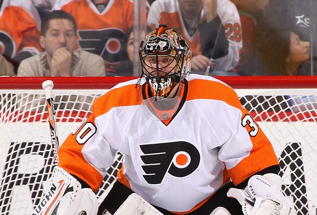 GLENDALE, AZ - DECEMBER 03:  Goaltender Ilya Bryzgalov #30 of the Philadelphia Flyers in action during the NHL game against the Phoenix Coyotes at Jobing.com Arena on December 3, 2011 in Glendale, Arizona.  The Flyers defeated the Coyotes 4-2.  (Photo by Christian Petersen/Getty Images)