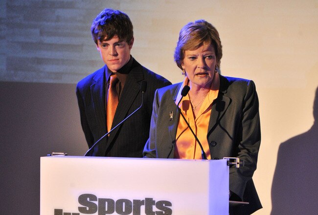 NEW YORK, NY - DECEMBER 06:  2011 Sports Illustrated Sportswoman of the Year, College Basketball coach Pat Summitt (L) and Tyler Summitt speaks at the 2011 Sports Illustrated Sportsman of the Year award presentation at The IAC Building on December 6, 2011 in New York City.  (Photo by Stephen Lovekin/Getty Images)