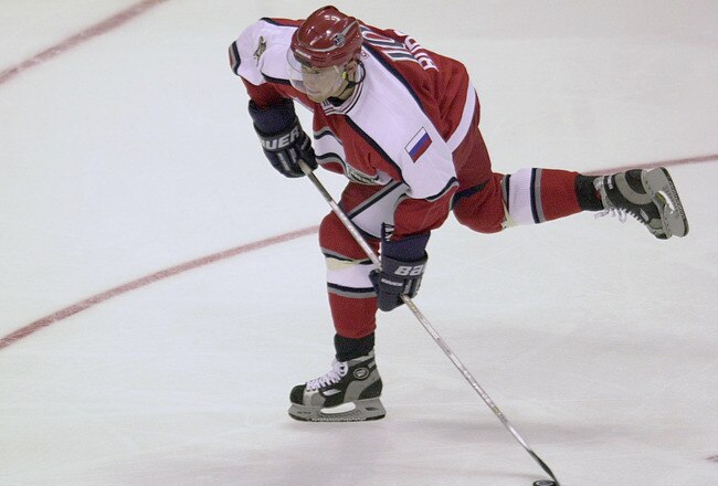 4 Feb 2001: Pavel Bure #10 of the World Allstars takes a shot against the North America Allstars at the NHL Allstar game at the Pepsi Center in Denver, Colorado.The North American Allstars beat the World Allstars 14-11. DIGITAL IMAGE. Mandatory Credit: Elsa/ALLSPORT