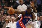 BOSTON, MA - JANUARY 19:  Rodney Stuckey #3 of the Detroit Pistons drives to the net as Rajon Rondo #9 of the Boston Celtics defends on January 19, 2011 at the TD Garden in Boston, Massachusetts.  NOTE TO USER: User expressly acknowledges and agrees that, by downloading and/or using this Photograph, User is consenting to the terms and conditions of the Getty Images License Agreement.  (Photo by Elsa/Getty Images)
