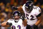 PITTSBURGH - JANUARY 18:  Haloti Ngata #92 and Ray Lewis #52 of the Baltimore Ravens celebrate after Ngata recorded a sack in the first quarter against the Pittsburgh Steelers during the AFC Championship game on January 18, 2009 at Heinz Field in Pittsburgh, Pennsylvania.  (Photo by Al Bello/Getty Images)