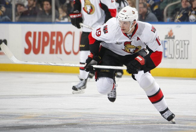 BUFFALO, NY - DECEMBER 13:  Jason Spezza #19 of the Ottawa Senators skates against the Buffalo Sabres during their NHL game at First Niagara Center on December 13, 2011 in Buffalo, New York.  (Photo by Dave Sandford Getty Images)