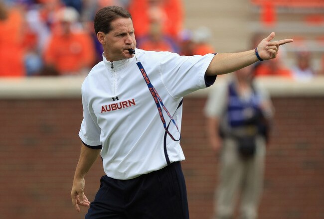 CLEMSON, SC - SEPTEMBER 17:  Head coach Gene Chizik yells to his team during their game against the Clemson Tigers at Memorial Stadium on September 17, 2011 in Clemson, South Carolina.  (Photo by Streeter Lecka/Getty Images)