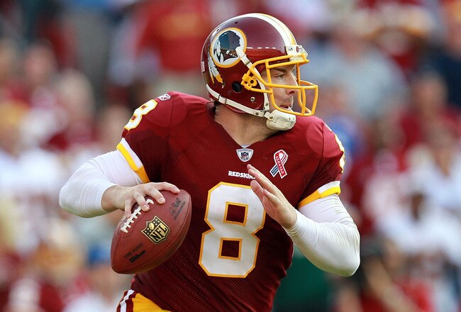 LANDOVER, MD - SEPTEMBER 11:  Rex Grossman #8 of the Washington Redskins at FedExField on September 11, 2011 in Landover, Maryland.  (Photo by Ronald Martinez/Getty Images)