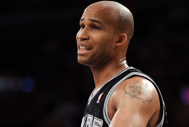 LOS ANGELES, CA - APRIL 12:  Richard Jefferson #24 of the San Antonio Spurs argues a foul call during the game against the Los Angeles Lakers at Staples Center on April 12, 2011 in Los Angeles, California.  NOTE TO USER: User expressly acknowledges and agrees that, by downloading and or using this photograph, User is consenting to the terms and conditions of the Getty Images License Agreement.  (Photo by Harry How/Getty Images)