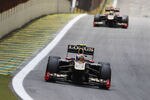 SAO PAULO, BRAZIL - NOVEMBER 27:  Vitaly Petrov of Russia and Renault leads from team mate Bruno Senna of Brazil and Renault during the Brazilian Formula One Grand Prix at the Autodromo Jose Carlos Pace on November 27, 2011 in Sao Paulo, Brazil.  (Photo by Mark Thompson/Getty Images)