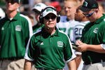 COLUMBUS, OH - SEPTEMBER 18:  Head Coach Frank Solich of the Ohio Bobcats watches his team play against the Ohio State Buckeyes at Ohio Stadium on September 18, 2010 in Columbus, Ohio.  (Photo by Jamie Sabau/Getty Images)