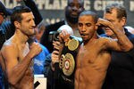 ATLANTIC CITY, NJ - DECEMBER 16: Carl Froch and Andre Ward pose after weigh-in for the SHOWTIME Super Six World Boxing Classic Final at Circus Max Theater on December 16, 2011 in Atlantic City, New Jersey. (Photo by Drew Hallowell/Getty Images)
