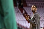 MIAMI, FL - MAY 03: Jeff Green #8 of the Boston Celtics warms up before Game Two of the Eastern Conference Semifinals of the 2011 NBA Playoffs against the Miami Heat at American Airlines Arena on May 3, 2011 in Miami, Florida. NOTE TO USER: User expressly acknowledges and agrees that, by downloading and/or using this Photograph, User is consenting to the terms and conditions of the Getty Images License Agreement.  (Photo by Mike Ehrmann/Getty Images)