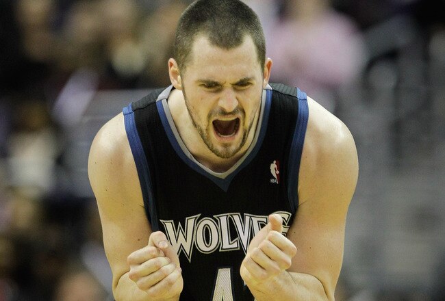 WASHINGTON, DC - MARCH 05:  Kevin Love #42 of the Minnesota Timberwolves reacts after missing a shot against the Washington Wizards at the Verizon Center on March 5, 2011 in Washington, DC. NOTE TO USER: User expressly acknowledges and agrees that, by downloading and/or using this Photograph, User is consenting to the terms and conditions of the Getty Images License Agreement.  (Photo by Rob Carr/Getty Images)