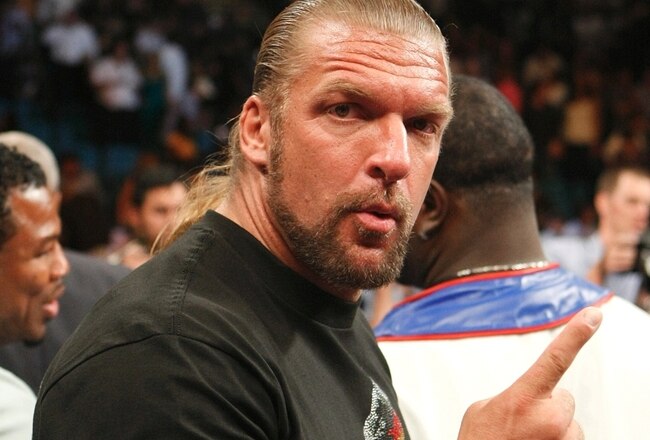 LAS VEGAS - SEPTEMBER 19:  WWE wrestler Triple H poses in the ring after the Floyd Mayweather Jr. and Juan Manuel Marquez of Mexico welterweight bout at the MGM Grand Garden Arena September 19, 2009 in Las Vegas, Nevada. (Photo by Ethan Miller/Getty Images)
