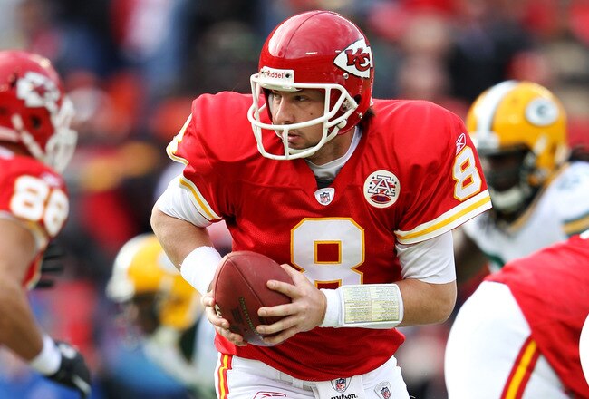 KANSAS CITY, MO - DECEMBER 18:  Quarterback Kyle Orton #8 of the Kansas City Chiefs in action during the game against the Green Bay Packers on December 18, 2011 at Arrowhead Stadium in Kansas City, Missouri.  (Photo by Jamie Squire/Getty Images)