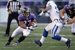 BALTIMORE, MD - DECEMBER 11:  Ray Rice #27 of the Baltimore Ravens carries the ball against the Indianapolis Colts during the second half at M&T Bank Stadium on December 11, 2011 in Baltimore, Maryland.  (Photo by Rob Carr/Getty Images)
