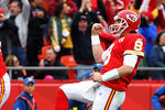 KANSAS CITY, MO - DECEMBER 18:  Quarterback Kyle Orton #8 of the Kansas City Chiefs celebrates after a touchdown during the game against the Green Bay Packers on December 18, 2011 at Arrowhead Stadium in Kansas City, Missouri.  (Photo by Jamie Squire/Getty Images)