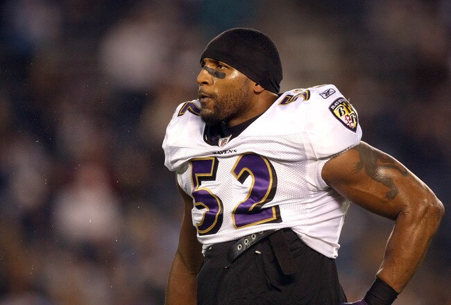 SAN DIEGO, CA - DECEMBER 18:  Ray Lewis #52 of the Baltimore Ravens looks on against  the San Diego Chargers during their NFL Game on December 18, 2011 at Qualcomm Stadium in San Diego, California. (Photo by Donald Miralle/Getty Images)
