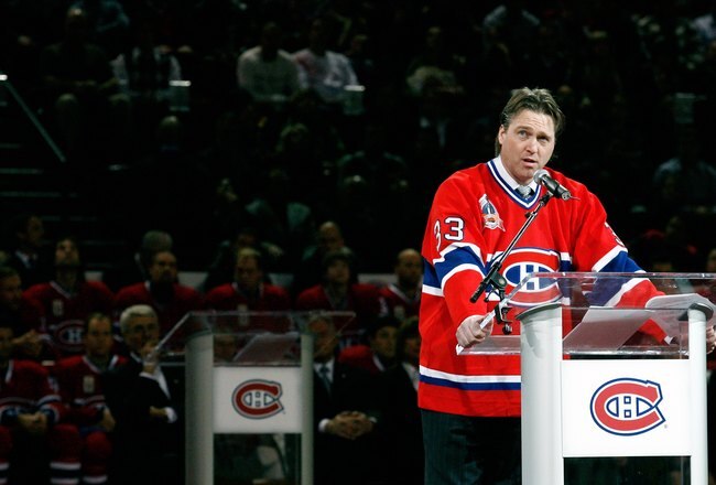 MONTREAL- NOVEMBER 22:   Former Montreal Canadiens goalie Patrick Roy speaks to fans during his retirement ceremony before the game against the Boston Bruins at the Bell Centre on November 22, 2008 in Montreal, Quebec, Canada.  The Bruins defeated the Canadiens 3-2 in a shootout.  (Photo by Richard Wolowicz/Getty Images)