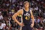 MIAMI - NOVEMBER 09:  Andrei Kirilenko #47 of the Utah Jazz waits during a foul shot during a game agsinst the Miami Heat at American Airlines Arena on November 9, 2010 in Miami, Florida. NOTE TO USER: User expressly acknowledges and agrees that, by downloading and/or using this Photograph, User is consenting to the terms and conditions of the Getty Images License Agreement.  (Photo by Mike Ehrmann/Getty Images)