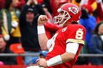 KANSAS CITY, MO - DECEMBER 18:  Quarterback Kyle Orton #8 of the Kansas City Chiefs celebrates after a touchdown during the game against the Green Bay Packers on December 18, 2011 at Arrowhead Stadium in Kansas City, Missouri.  (Photo by Jamie Squire/Getty Images)