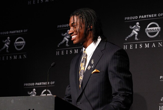 NEW YORK, NY - DECEMBER 10:  Heisman Memorial Trophy Award winner Robert Griffin III of the Baylor Bears speaks at a press conference at The New York Marriott Marquis on December 10, 2011 in New York City.  (Photo by Jeff Zelevansky/Getty Images)