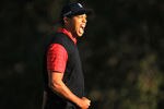 THOUSAND OAKS, CA - DECEMBER 04:  Tiger Woods celebrates his birdie putt on the 18th green to win the Chevron World Challenge at Sherwood Country Club on December 4, 2011 in Thousand Oaks, California.  (Photo by Scott Halleran/Getty Images)