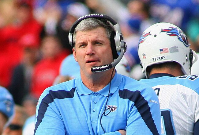 ORCHARD PARK, NY - DECEMBER 04: Mike Munchak , head coach of the Tennessee Titans stands on the sidelines against the Buffalo Bills at Ralph Wilson Stadium on December 4, 2011 in Orchard Park, New York.Tennessee won 23-17.  (Photo by Rick Stewart/Getty Images)