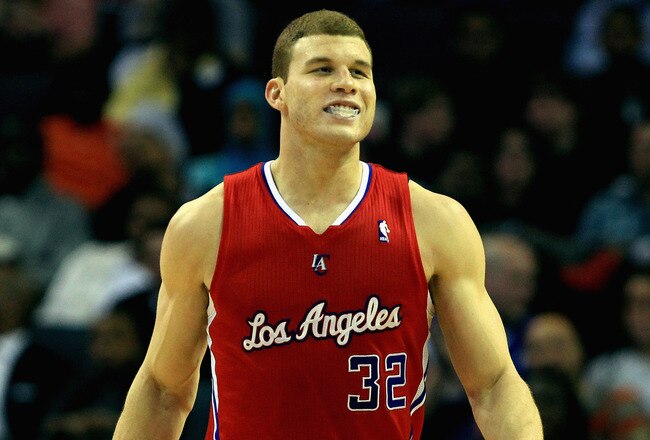 CHARLOTTE, NC - MARCH 07:  Blake Griffin #32 of the Los Angeles Clippers smiles as he walks down the court against the Charlotte Bobcats during their 92-87 victory at Time Warner Cable Arena on March 7, 2011 in Charlotte, North Carolina. NOTE TO USER: User expressly acknowledges and agrees that, by downloading and/or using this Photograph, User is consenting to the terms and conditions of the Getty Images License Agreement. .  (Photo by Streeter Lecka/Getty Images)