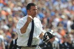 GAINESVILLE, FL - NOVEMBER 21: Coacg Mario Cristobal of the Florida International University Golden Panthers directs play against the Florida Gators, November 21, 2009 at Ben Hill Griffin Stadium in Gainesville, Florida.  (Photo by Al Messerschmidt/Getty Images)