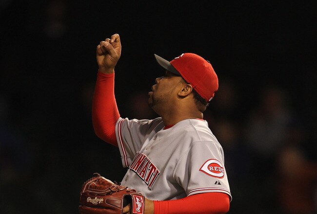 CHICAGO, IL - SEPTEMBER 06:  Francisco Cordero #48 of the Cincinnati Reds celebrates a win against the Chicago Cubs at Wrigley Field on September 6, 2011 in Chicago, Illinois. The Reds defeated the Cubs 4-2 in 13 innings.  (Photo by Jonathan Daniel/Getty Images)
