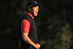 THOUSAND OAKS, CA - DECEMBER 04:  Tiger Woods celebrates his birdie putt on the 18th green to win the Chevron World Challenge at Sherwood Country Club on December 4, 2011 in Thousand Oaks, California.  (Photo by Scott Halleran/Getty Images)