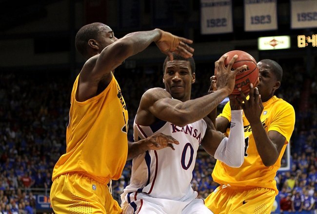 LAWRENCE, KS - DECEMBER 06:  Thomas Robinson #0 of the Kansas Jayhawks in action during the game against the Long Beach State 49ers on December 6, 2011 at Allen Fieldhouse in Lawrence, Kansas.  (Photo by Jamie Squire/Getty Images)