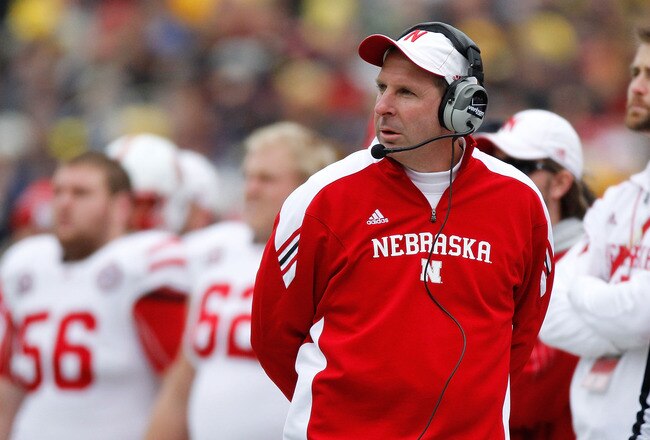 ANN ARBOR, MI - NOVEMBER 19: Head coach Bo Pelini of the Nebraska Cornhuskers looks on from the sideline while playing the Nebraska Cornhuskers at Michigan Stadium on November 19, 2011 in Ann Arbor, Michigan. (Photo by Gregory Shamus/Getty Images)