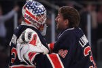NEW YORK, NY - NOVEMBER 06: Henrik Lundqvist #30 (R) congratulates Martin Biron #43 (L) of the New York Rangers on his 3-0 shutout against the Winnipeg Jets at Madison Square Garden on November 6, 2011 in New York City. (Photo by Bruce Bennett/Getty Images)