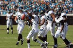 JACKSONVILLE, FL - SEPTEMBER 11:  Dwight Lowery #25 of the Jacksonville Jaguars celebrates after an interception to seal the game with a 16-14 victory over the Tennessee Titans during their season opener at EverBank Field on September 11, 2011 in Jacksonville, Florida.  (Photo by Streeter Lecka/Getty Images)